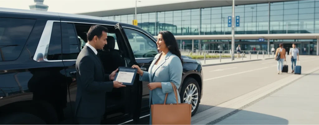 Ein Kunde bucht seinen Flughafentransfer mit Berlin Flughafen Taxi